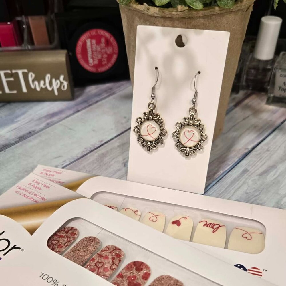 Color Street Valentine Press On Nail Design and Earring Bundle
